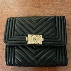 Authentic Chanel Caviar Chevron Boy trifold wallet